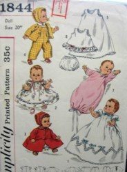 1844 Simplicity 1956  11.5" ;13.5", 20'' DOLL PINTUCK DRESS, COAT, BIB  PANTS, UNDIES PATTERN